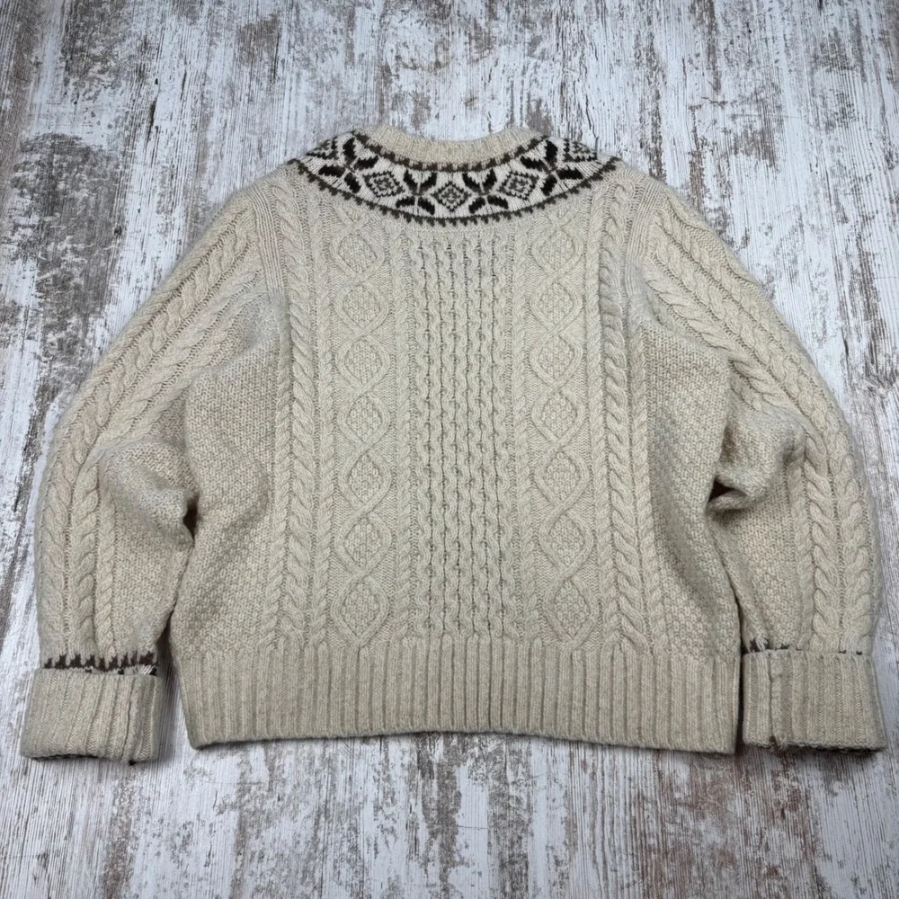 Polo Ralph Lauren 100% Wool Cable Knit Fair Isle Sweater Cream XXL Mens Nordic